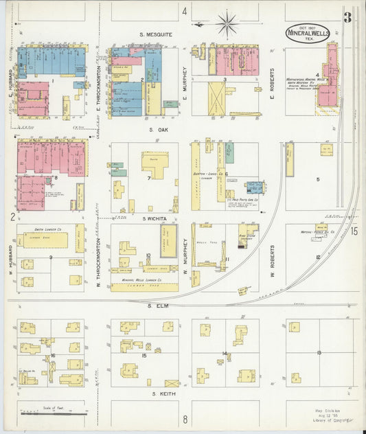 Sanborn Fire Insurance Map from Mineral Wells, Palo Pinto County, Texas (1907), Sheet #0003 - Historic Sanborn Fire Insurance Map Print, vintage old map wall art, antique decor, genealogy gift, Texas Texas map
