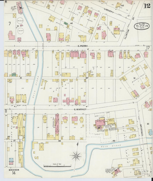 Sanborn Fire Insurance Map from Tiffin, Seneca County, Ohio (1896), Sheet #0012 - Historic Sanborn Fire Insurance Map Print, vintage old map wall art, antique decor, genealogy gift, Ohio Ohio map