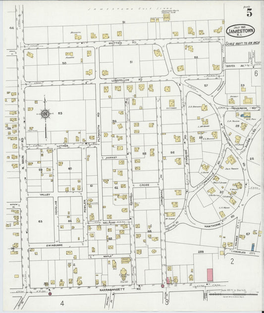 Sanborn Fire Insurance Map from Jamestown, Newport County, Rhode Island (1921), Sheet #0005 - Historic Sanborn Fire Insurance Map Print, vintage old map wall art, antique decor, genealogy gift, Rhode Island Rhode Island map