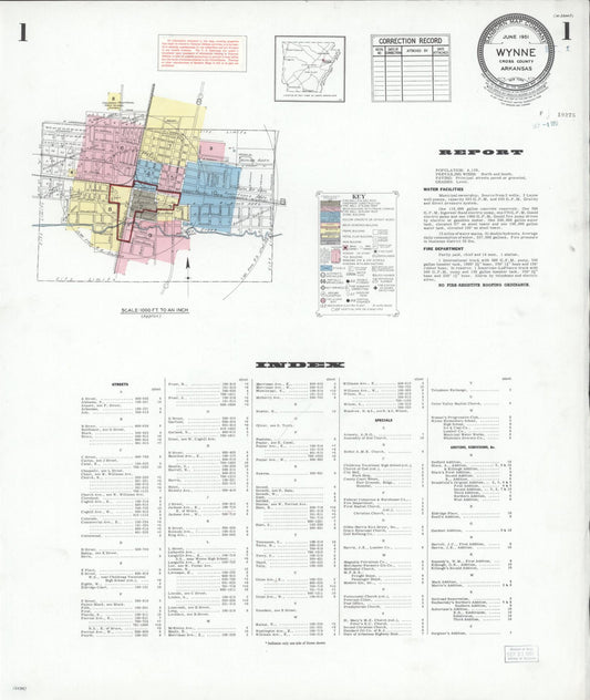 Sanborn Fire Insurance Map from Wynne, Cross County, Arkansas (1951), Sheet #0001 - Complete Map Set gallery image, historic Sanborn map, vintage wall art, Arkansas Arkansas