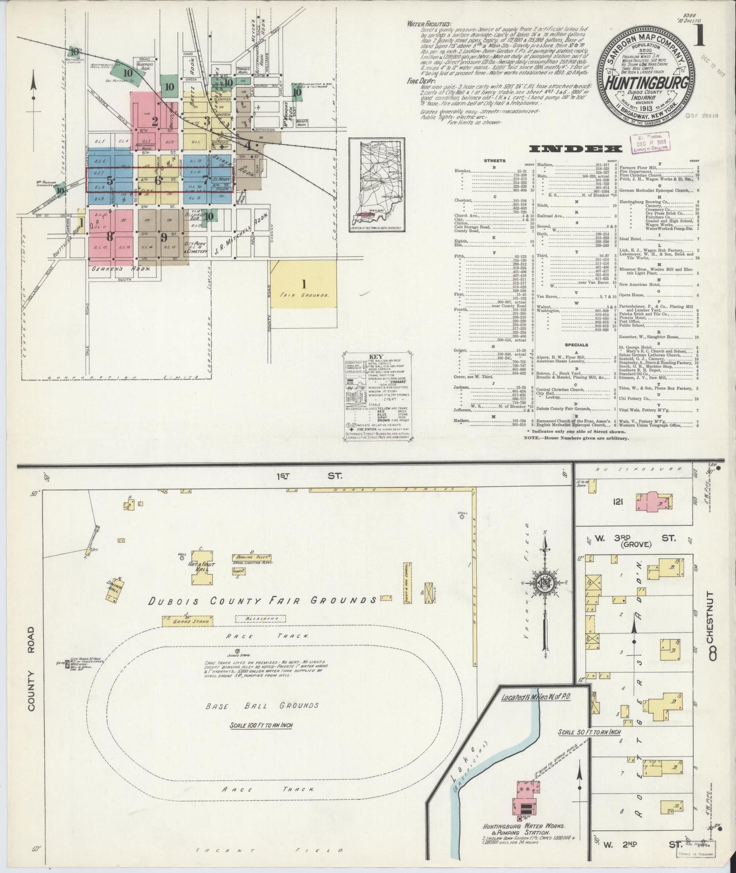 Sanborn Fire Insurance Map from Huntingburg, Dubois County, Indiana (1913), Sheet #0001 - Complete Map Set gallery image, historic Sanborn map, vintage wall art, Indiana Indiana