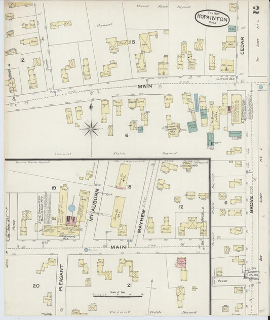 Sanborn Fire Insurance Map from Hopkinton, Middlesex County, Massachusetts (1888), Sheet #0002 - Historic Sanborn Fire Insurance Map Print, vintage old map wall art, antique decor, genealogy gift, Massachusetts Massachusetts map