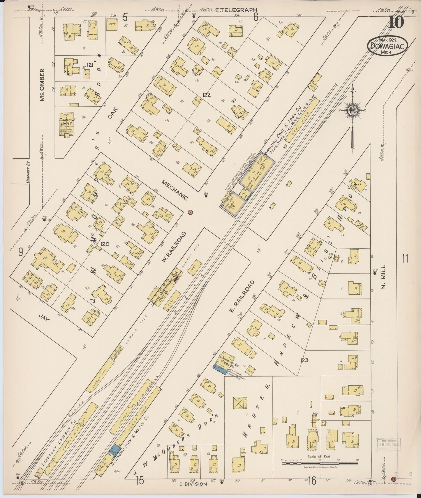 Sanborn Fire Insurance Map from Dowagiac, Cass County, Michigan (1922), Sheet #0010 - Complete Map Set gallery image, historic Sanborn map, vintage wall art, Michigan Michigan