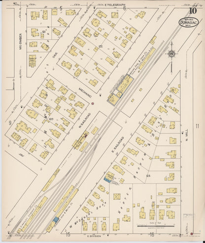 Sanborn Fire Insurance Map from Dowagiac, Cass County, Michigan (1922), Sheet #0010 - Complete Map Set gallery image, historic Sanborn map, vintage wall art, Michigan Michigan