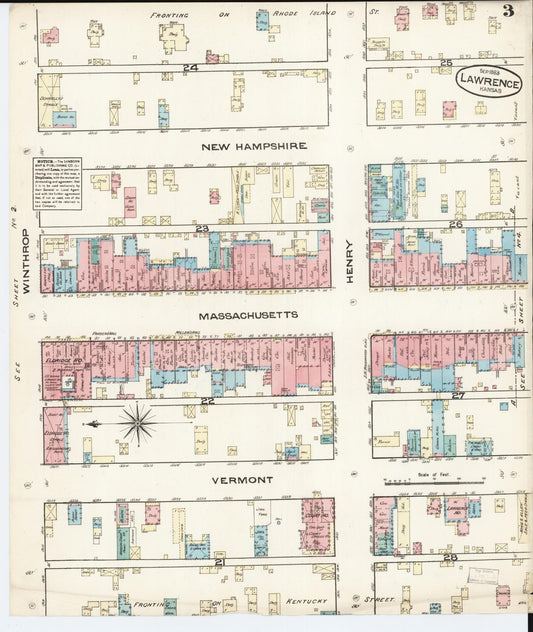 Sanborn Fire Insurance Map from Lawrence, Douglas County, Kansas (1883), Sheet #0003 - Historic Sanborn Fire Insurance Map Print, vintage old map wall art, antique decor, genealogy gift, Kansas Kansas map