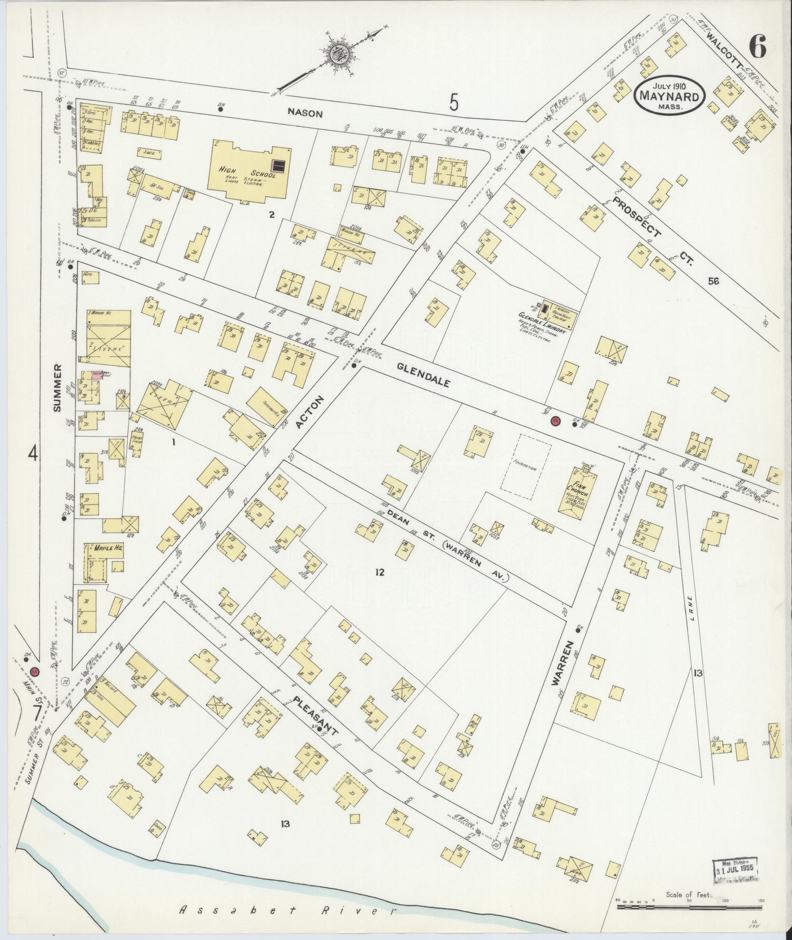 Sanborn Fire Insurance Map from Maynard, Middlesex County, Massachusetts (1910), Sheet #0006 - Complete Map Set gallery image, historic Sanborn map, vintage wall art, Massachusetts Massachusetts