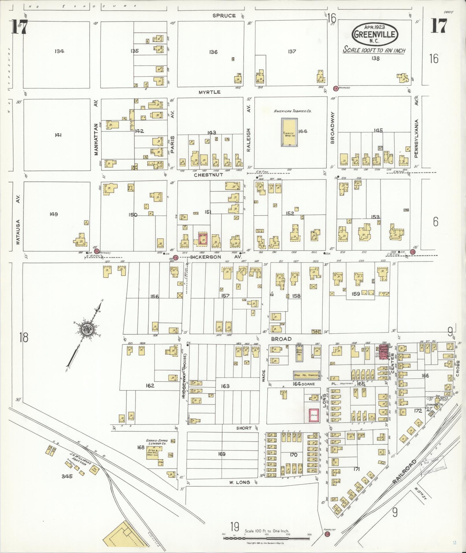 Sanborn Fire Insurance Map from Greenville, Pitt County, North Carolina (1923), Sheet #0017 - Complete Map Set gallery image, historic Sanborn map, vintage wall art, North Carolina North Carolina