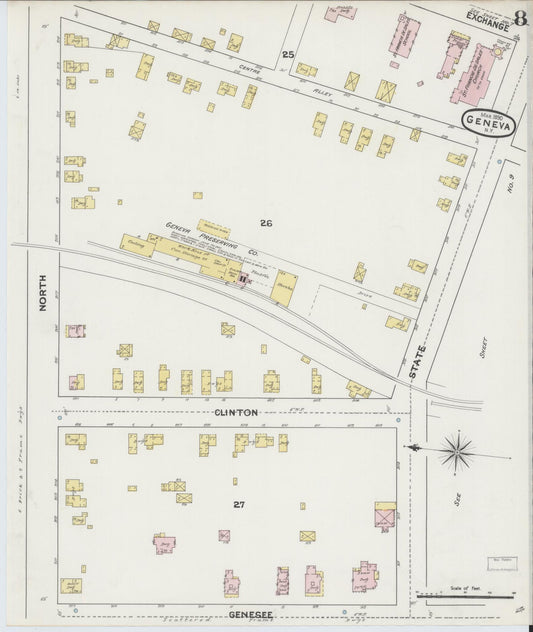 Sanborn Fire Insurance Map from Geneva, Ontario County, New York (1890), Sheet #0008 - Historic Sanborn Fire Insurance Map Print, vintage old map wall art, antique decor, genealogy gift, New York New York map