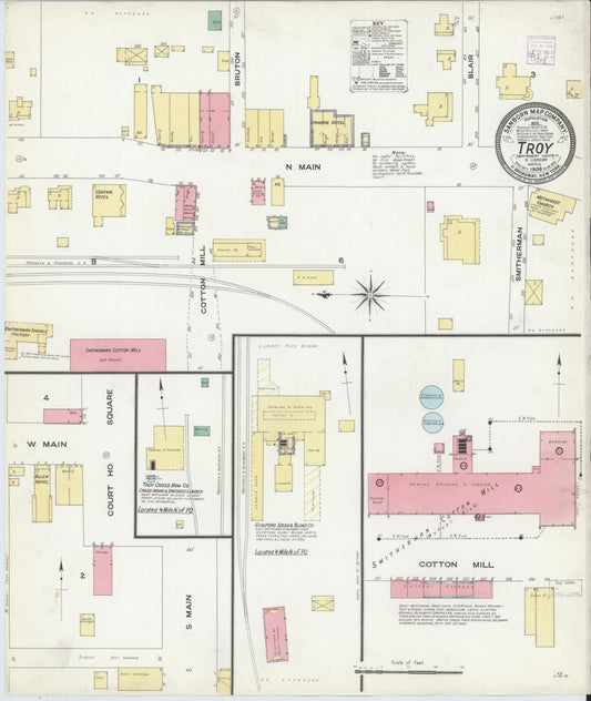 Sanborn Fire Insurance Map from Troy, Montgomery County, North Carolina (1908), Sheet #0001 - Historic Sanborn Fire Insurance Map Print, vintage old map wall art, antique decor, genealogy gift, North Carolina North Carolina map