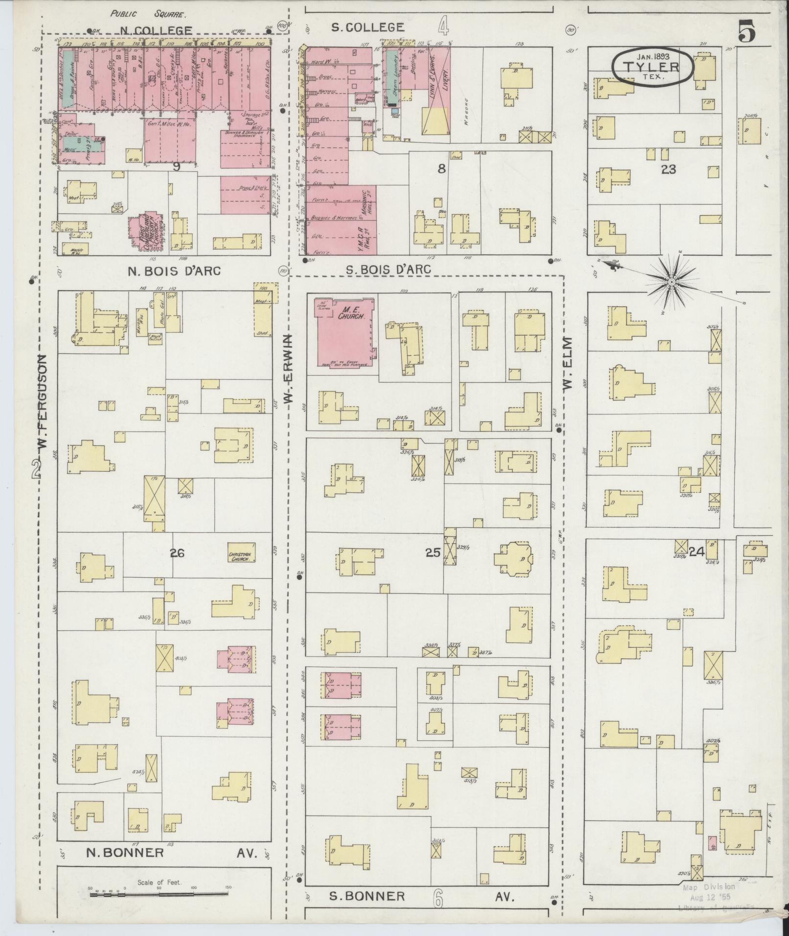 Sanborn Fire Insurance Map from Tyler, Smith County, Texas (1893), Sheet #0005 - Historic Sanborn Fire Insurance Map Print, vintage old map wall art, antique decor, genealogy gift, Texas Texas map