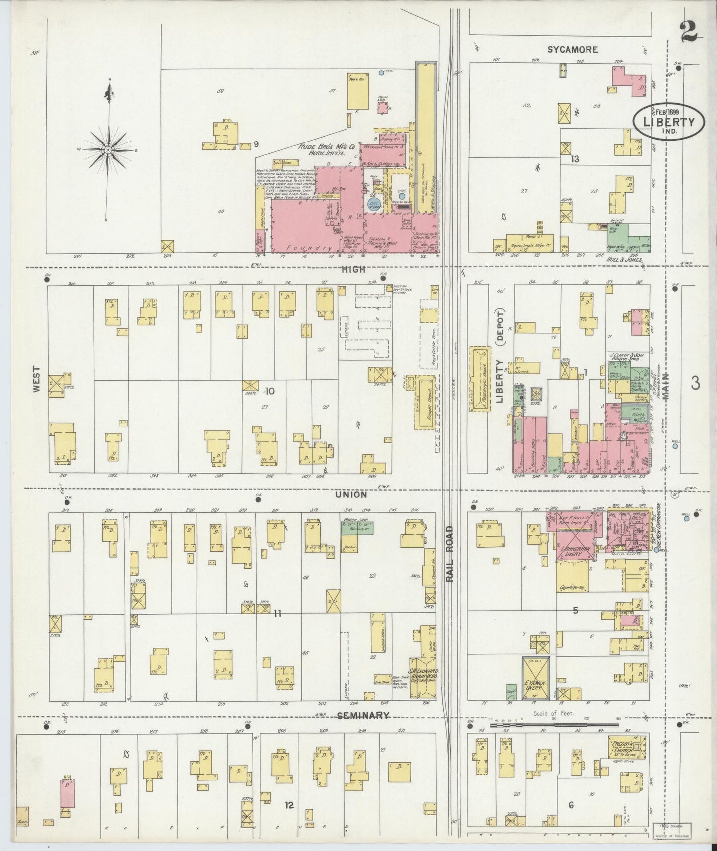 Sanborn Fire Insurance Map from Liberty, Union County, Indiana (1899), Sheet #0002 - Complete Map Set gallery image, historic Sanborn map, vintage wall art, Indiana Indiana