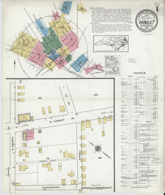 Sanborn Fire Insurance Map from Hamlet, Richmond County, North Carolina (1920), Sheet #0001 - Historic Sanborn Fire Insurance Map Print, vintage old map wall art, antique decor, genealogy gift, North Carolina North Carolina map