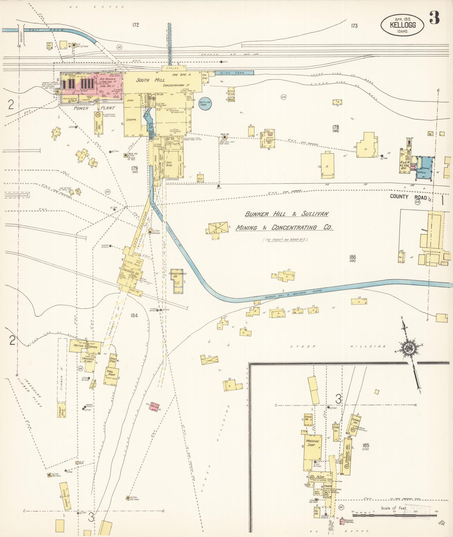 Sanborn Fire Insurance Map from Kellogg, Shoshone County, Idaho (1915), Sheet #0003 - Complete Map Set gallery image, historic Sanborn map, vintage wall art, Idaho Idaho