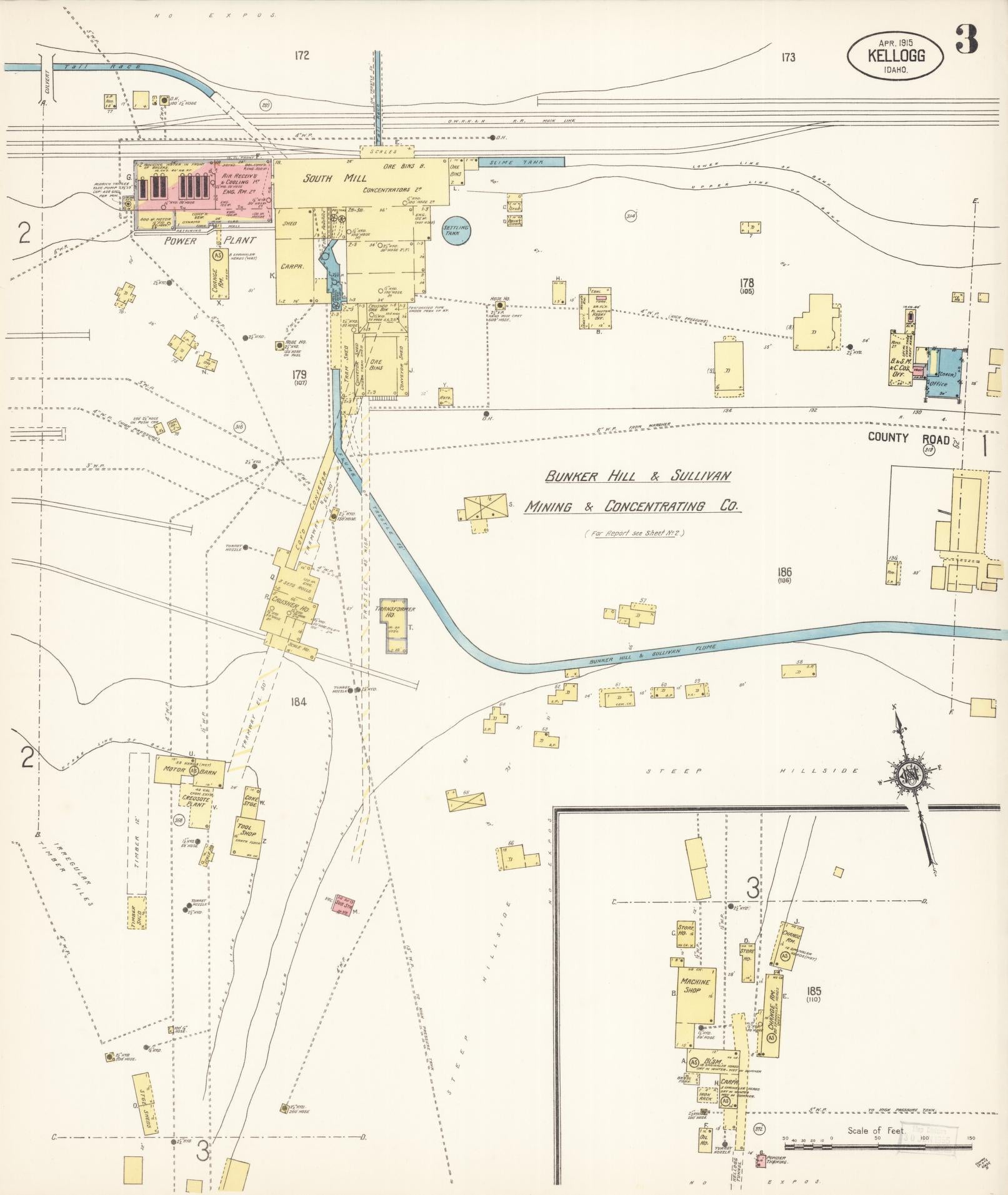 Sanborn Fire Insurance Map from Kellogg, Shoshone County, Idaho (1915), Sheet #0003 - Complete Map Set gallery image, historic Sanborn map, vintage wall art, Idaho Idaho