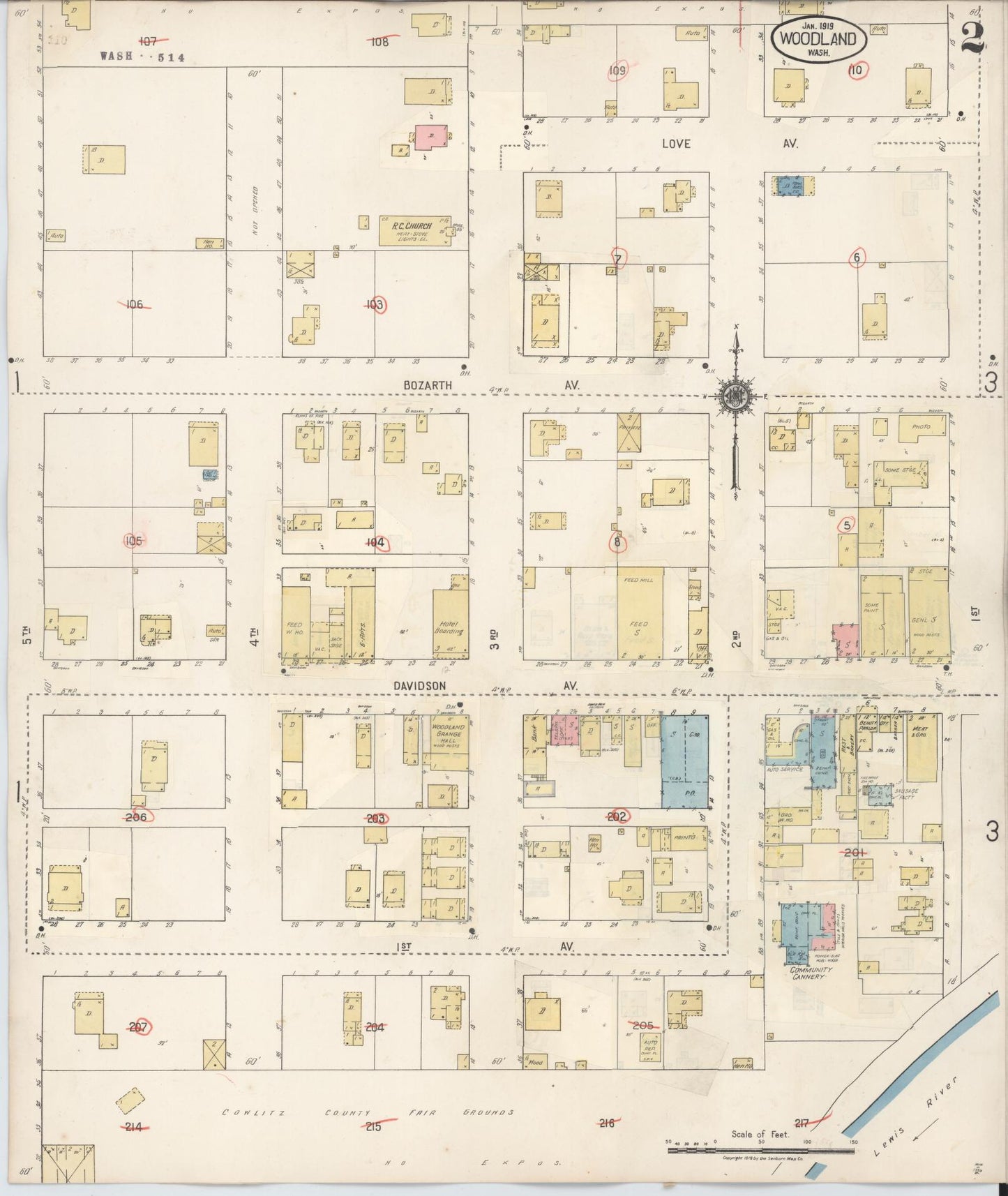 Sanborn Fire Insurance Map from Woodland, Cowlitz County, Washington (1943), Sheet #0002 - Complete Map Set gallery image, historic Sanborn map, vintage wall art, Washington Washington