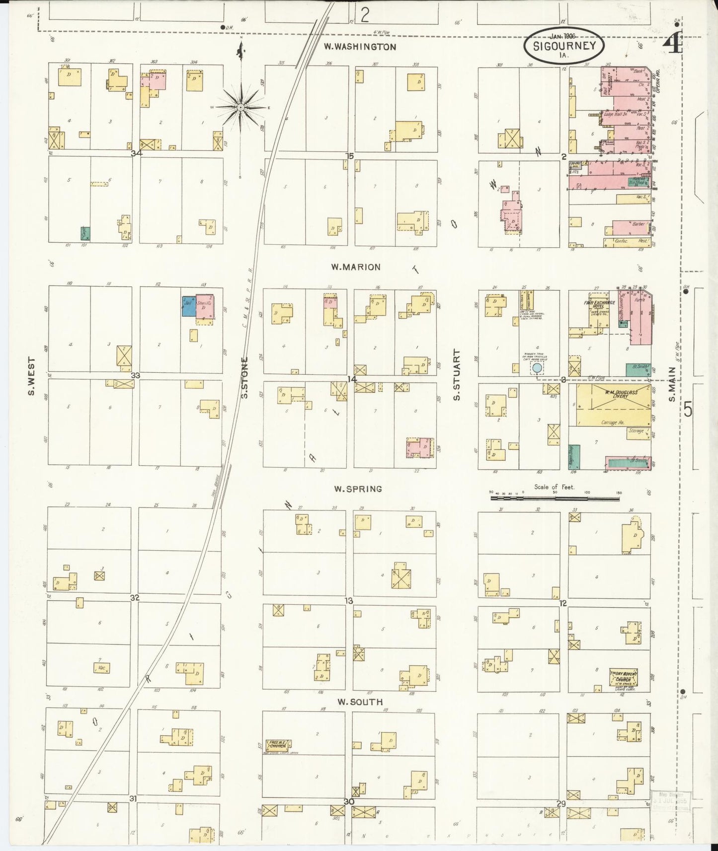 Sanborn Fire Insurance Map from Sigourney, Kiokuk County, Iowa (1906), Sheet #0004 - Historic Sanborn Fire Insurance Map Print, vintage old map wall art