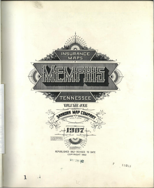 Sanborn Fire Insurance Map from Memphis, Shelby County, Tennessee (1952), Sheet #0001 - Historic Sanborn Fire Insurance Map Print, vintage old map wall art, antique decor, genealogy gift, Tennessee Tennessee map