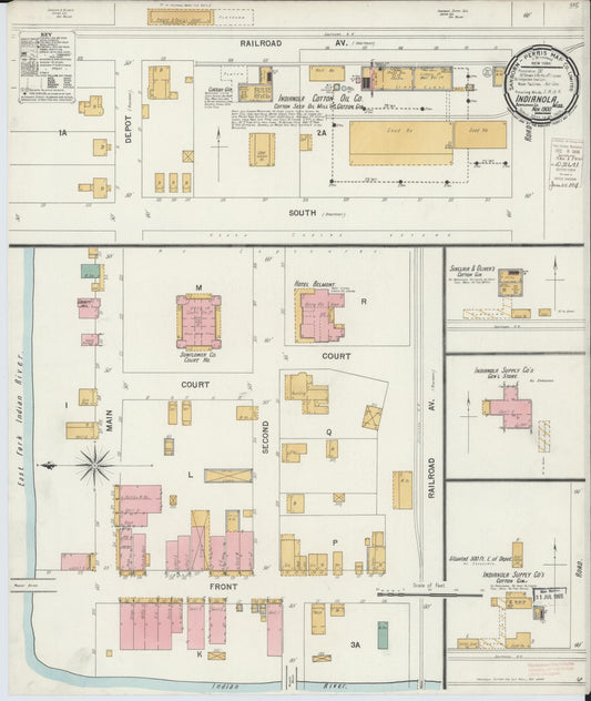 Sanborn Fire Insurance Map from Indianola, Sunflower County, Mississippi (1900), Sheet #0001 - Historic Sanborn Fire Insurance Map Print, vintage old map wall art, antique decor, genealogy gift, Mississippi Mississippi map