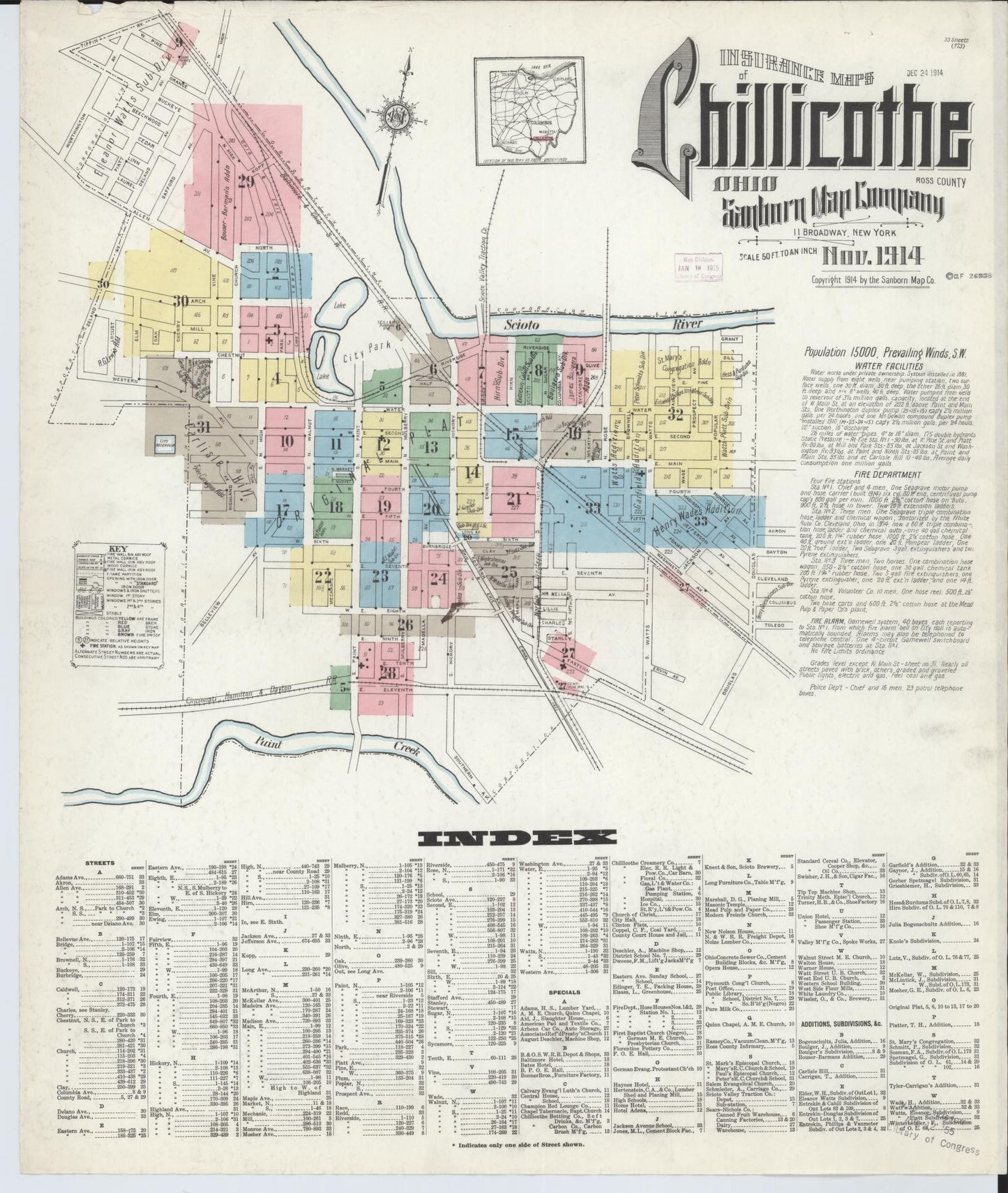 Sanborn Fire Insurance Map from Chillicothe, Ross County, Ohio (1914), Sheet #0001 - Complete Map Set gallery image, historic Sanborn map, vintage wall art, Ohio Ohio