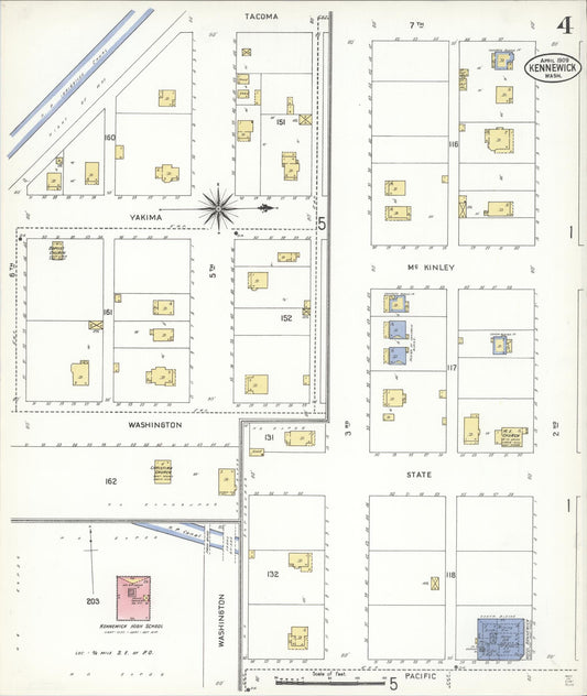 Sanborn Fire Insurance Map from Kennewick, Benton County, Washington (1909), Sheet #0008 - Historic Sanborn Fire Insurance Map Print, vintage old map wall art, antique decor, genealogy gift, Washington Washington map