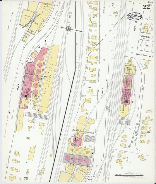 Sanborn Fire Insurance Map from Red Wing, Goodhue County, Minnesota (1917), Sheet #0022 - Historic Sanborn Fire Insurance Map Print, vintage old map wall art, antique decor, genealogy gift, Minnesota Minnesota map