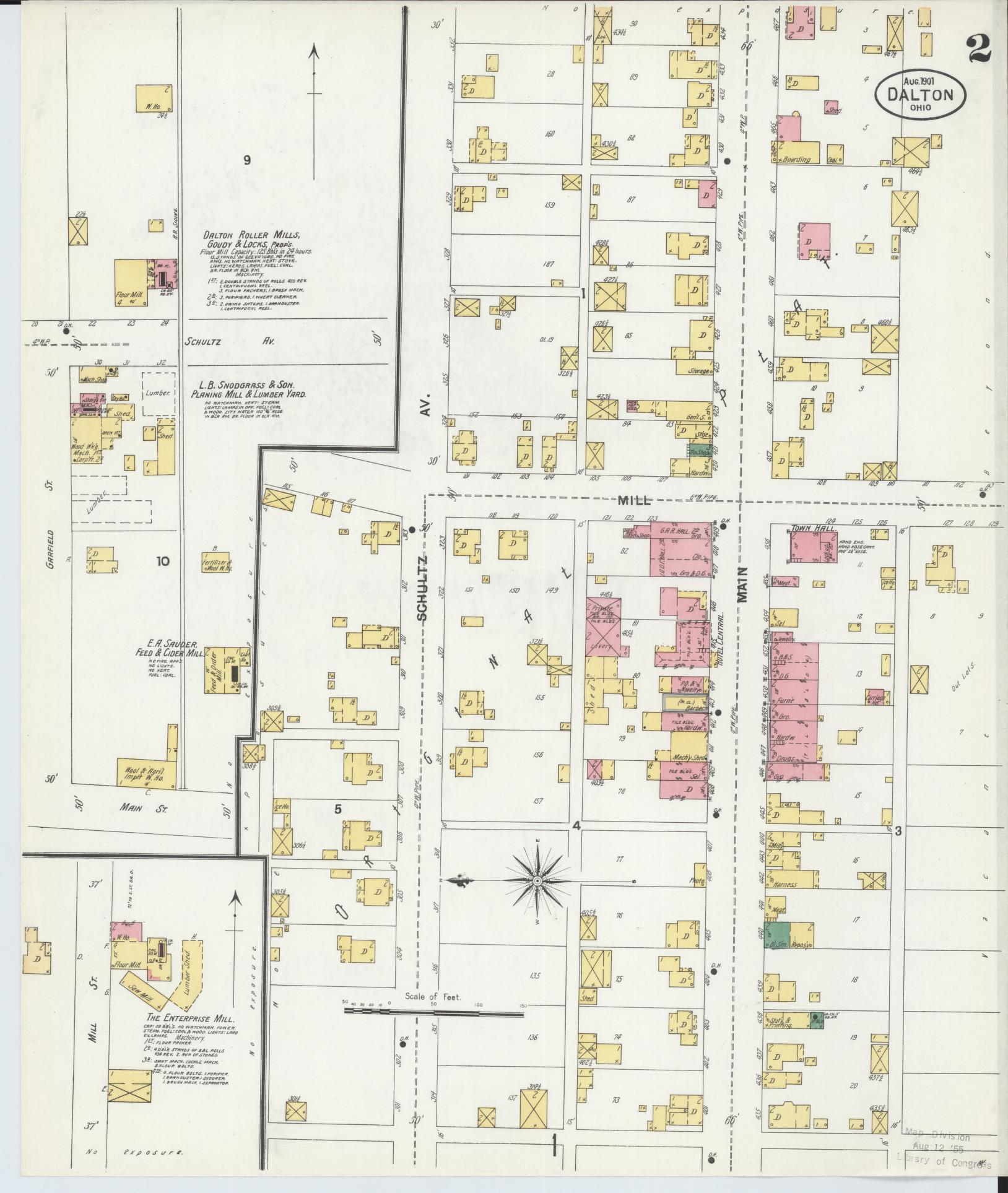 Sanborn Fire Insurance Map from Dalton, Wayne County, Ohio (1901), Sheet #0002 - Historic Sanborn Fire Insurance Map Print, vintage old map wall art, antique decor, genealogy gift, Ohio Ohio map