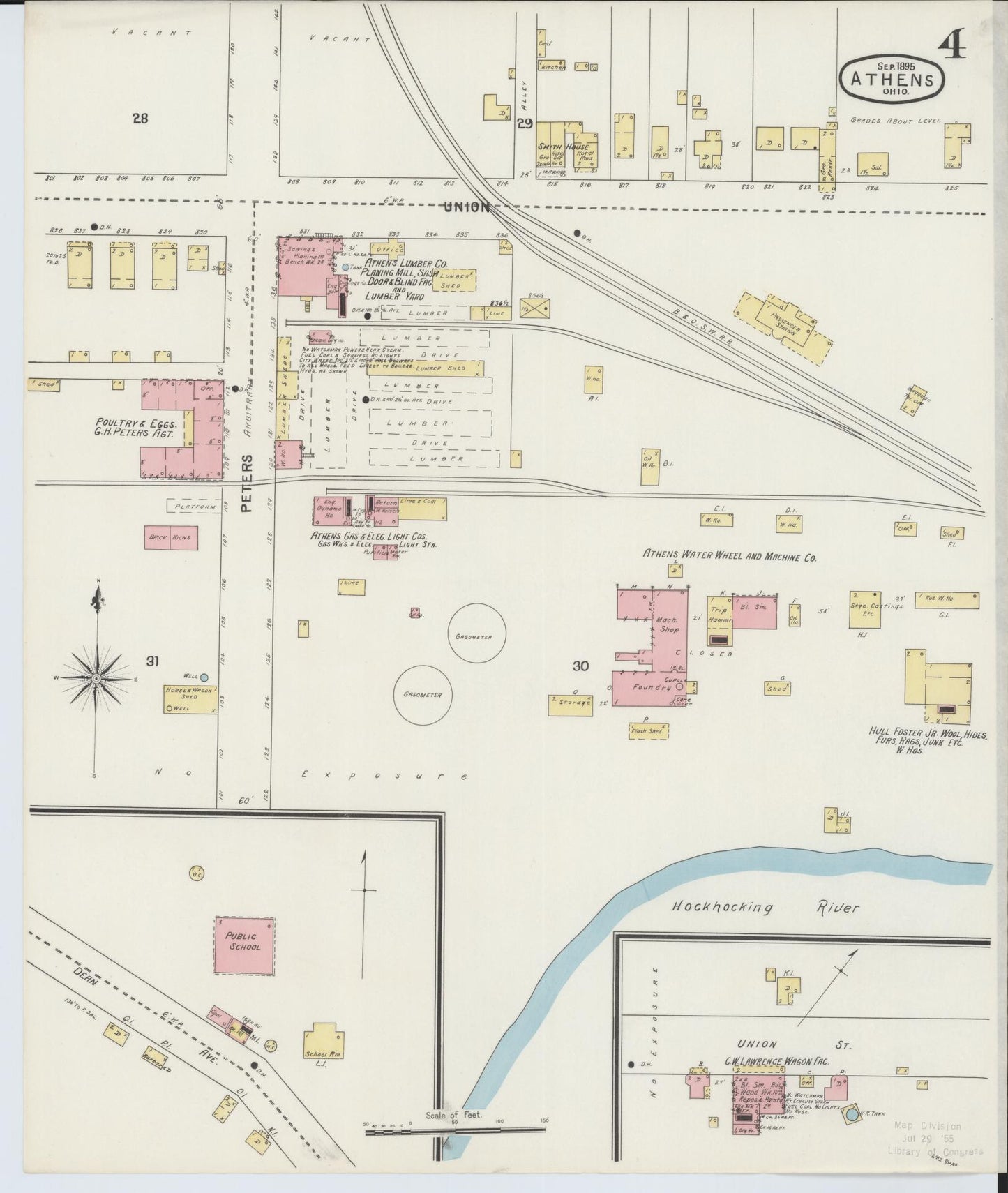 Sanborn Fire Insurance Map from Athens, Athens County, Ohio (1895), Sheet #0004 - Historic Sanborn Fire Insurance Map Print, vintage old map wall art, antique decor, genealogy gift, Ohio Ohio map