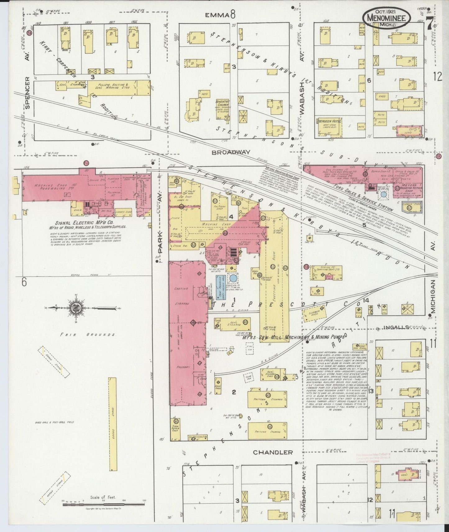 Sanborn Fire Insurance Map from Menominee, Menominee County, Michigan (1921), Sheet #0007 - Historic Sanborn Fire Insurance Map Print, vintage old map wall art, antique decor, genealogy gift, Michigan Michigan map