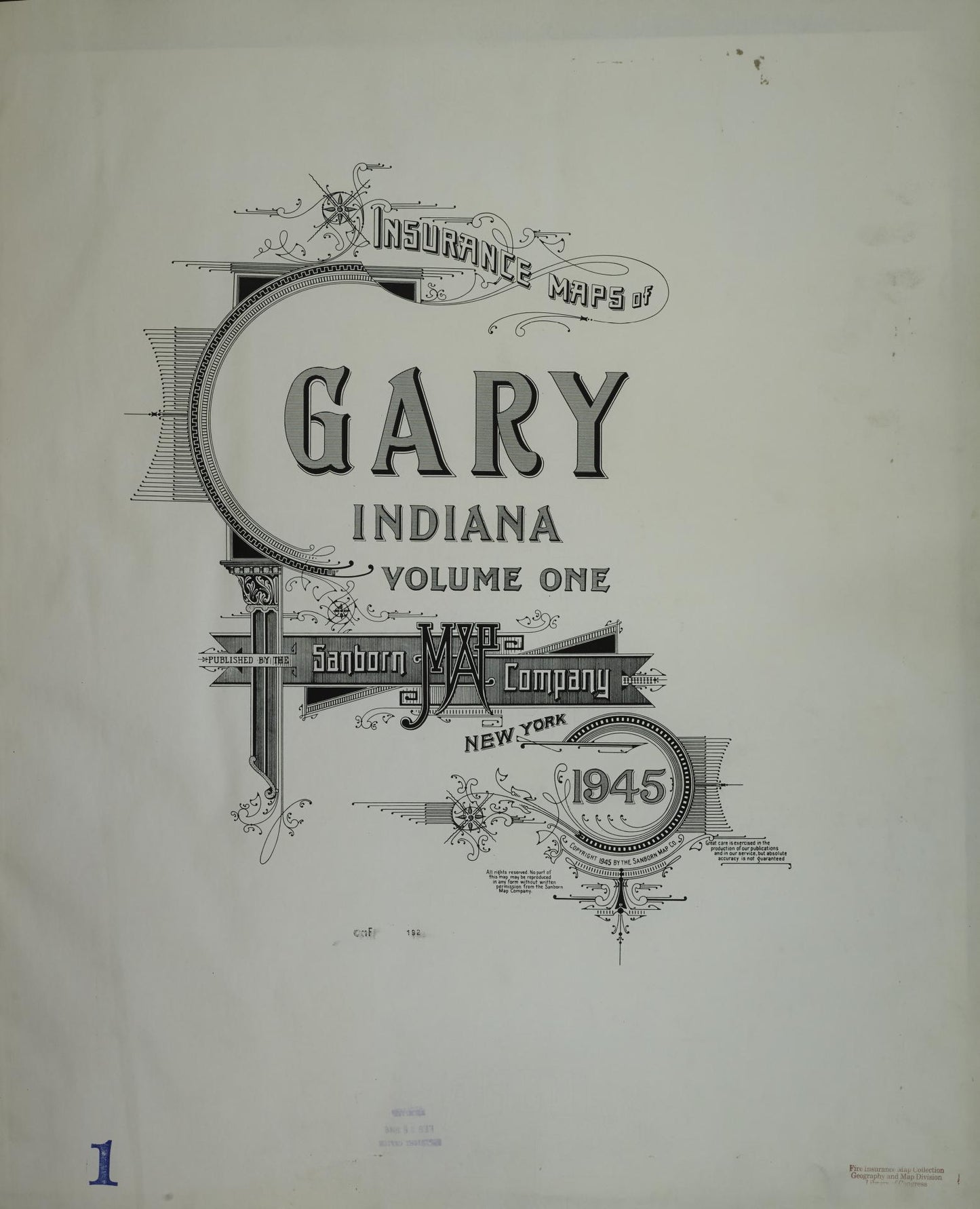 Sanborn Fire Insurance Map from Gary, Lake County, Indiana (1945), Sheet #0001 - Complete Map Set gallery image, historic Sanborn map, vintage wall art, Indiana Indiana