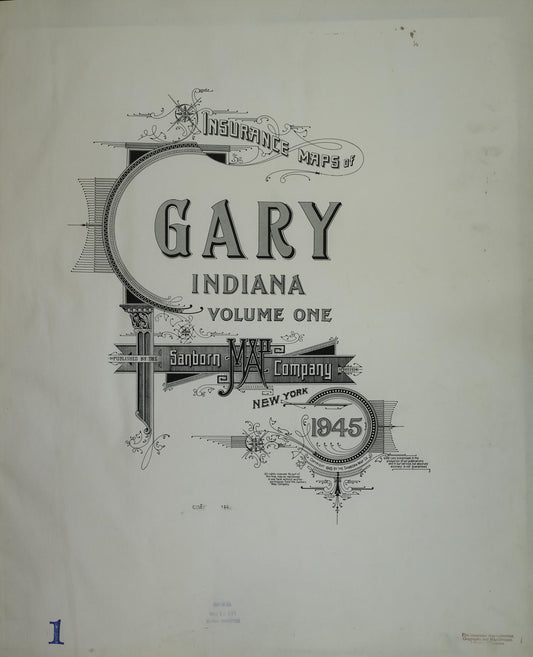 Sanborn Fire Insurance Map from Gary, Lake County, Indiana (1945), Sheet #0001 - Complete Map Set gallery image, historic Sanborn map, vintage wall art, Indiana Indiana
