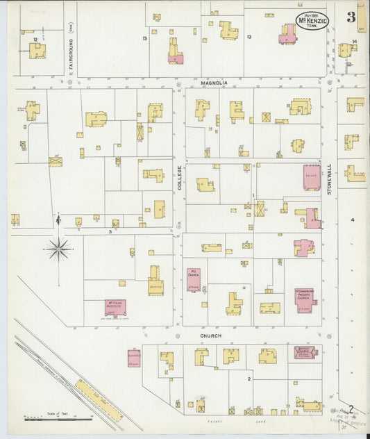 Sanborn Fire Insurance Map from McKenzie, Carroll County, Tennessee (1905), Sheet #0003 - Historic Sanborn Fire Insurance Map Print, vintage old map wall art, antique decor, genealogy gift, Tennessee Tennessee map