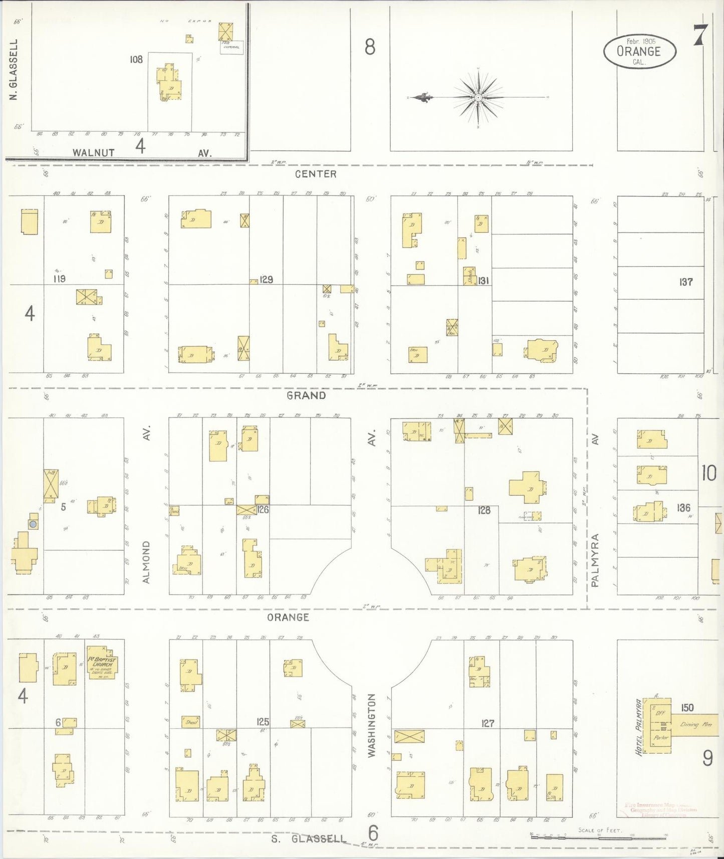 Sanborn Fire Insurance Map from Orange, Orange County, California (1905), Sheet #0007 - Complete Map Set gallery image, historic Sanborn map, vintage wall art, California California