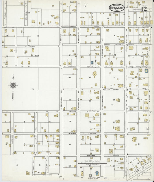 Sanborn Fire Insurance Map from Kissimmee, Osceola County, Florida (1920), Sheet #0012 - Historic Sanborn Fire Insurance Map Print, vintage old map wall art, antique decor, genealogy gift, Florida Florida map