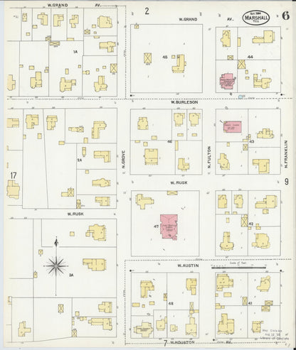 Sanborn Fire Insurance Map from Marshall, Harrison County, Texas (1904), Sheet #0006 - Complete Map Set gallery image, historic Sanborn map, vintage wall art, Texas Texas