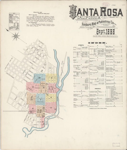 Sanborn Fire Insurance Map from Santa Rosa, Sonoma County, California (1888), Sheet #0001 - Complete Map Set gallery image, historic Sanborn map, vintage wall art, California California