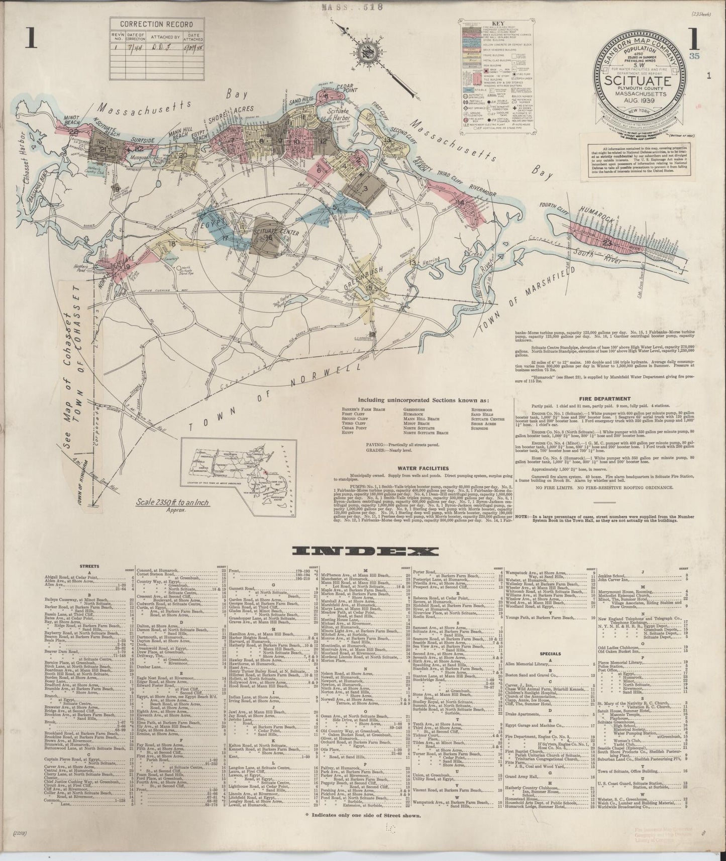 Sanborn Fire Insurance Map from Scituate, Plymouth County, Massachusetts (1944), Sheet #0001 - Complete Map Set gallery image, historic Sanborn map, vintage wall art, Massachusetts Massachusetts