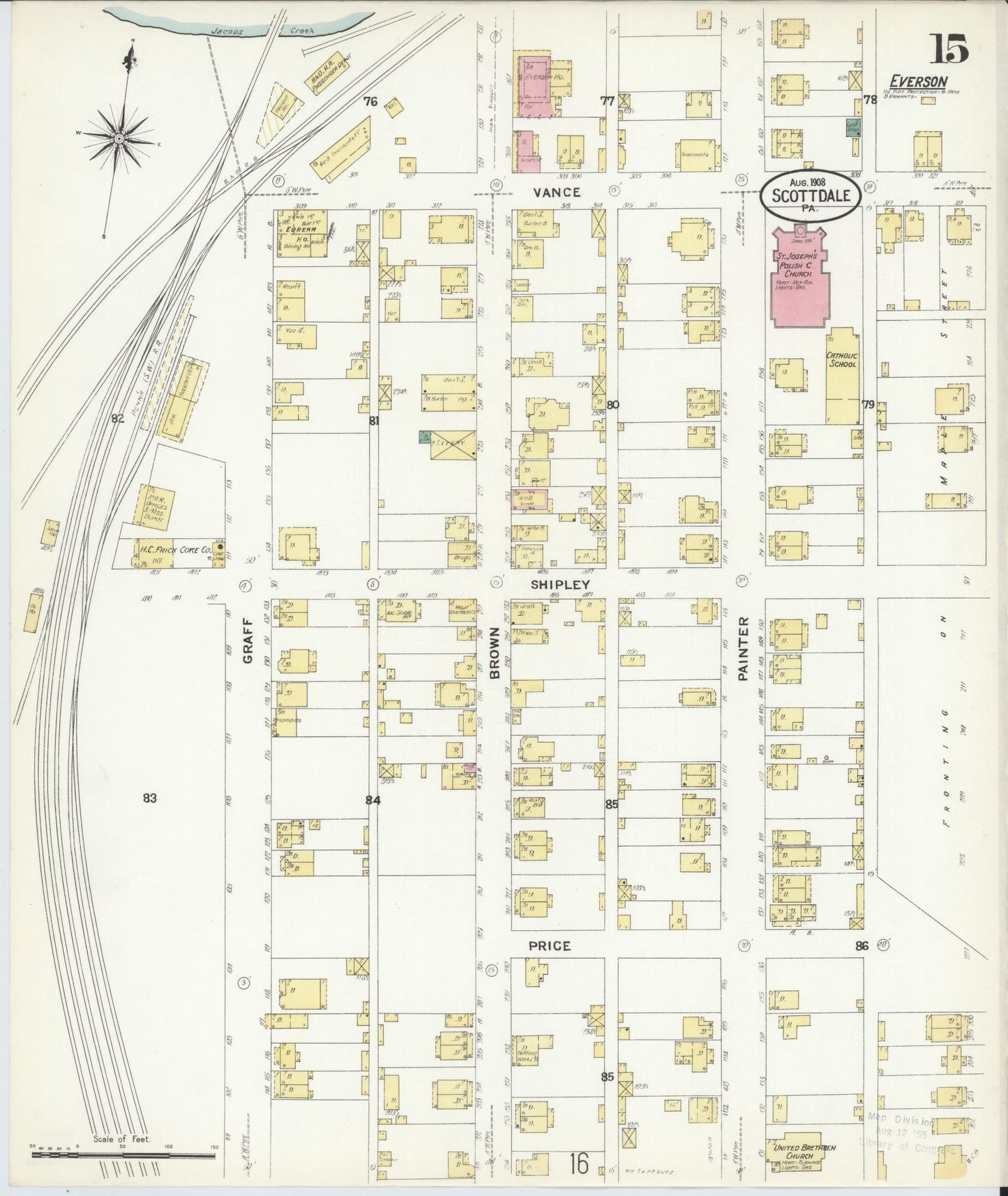 Sanborn Fire Insurance Map from Scottdale, Westmoreland County, Pennsylvania (1908), Sheet #0015 - Complete Map Set gallery image, historic Sanborn map, vintage wall art, Pennsylvania Pennsylvania