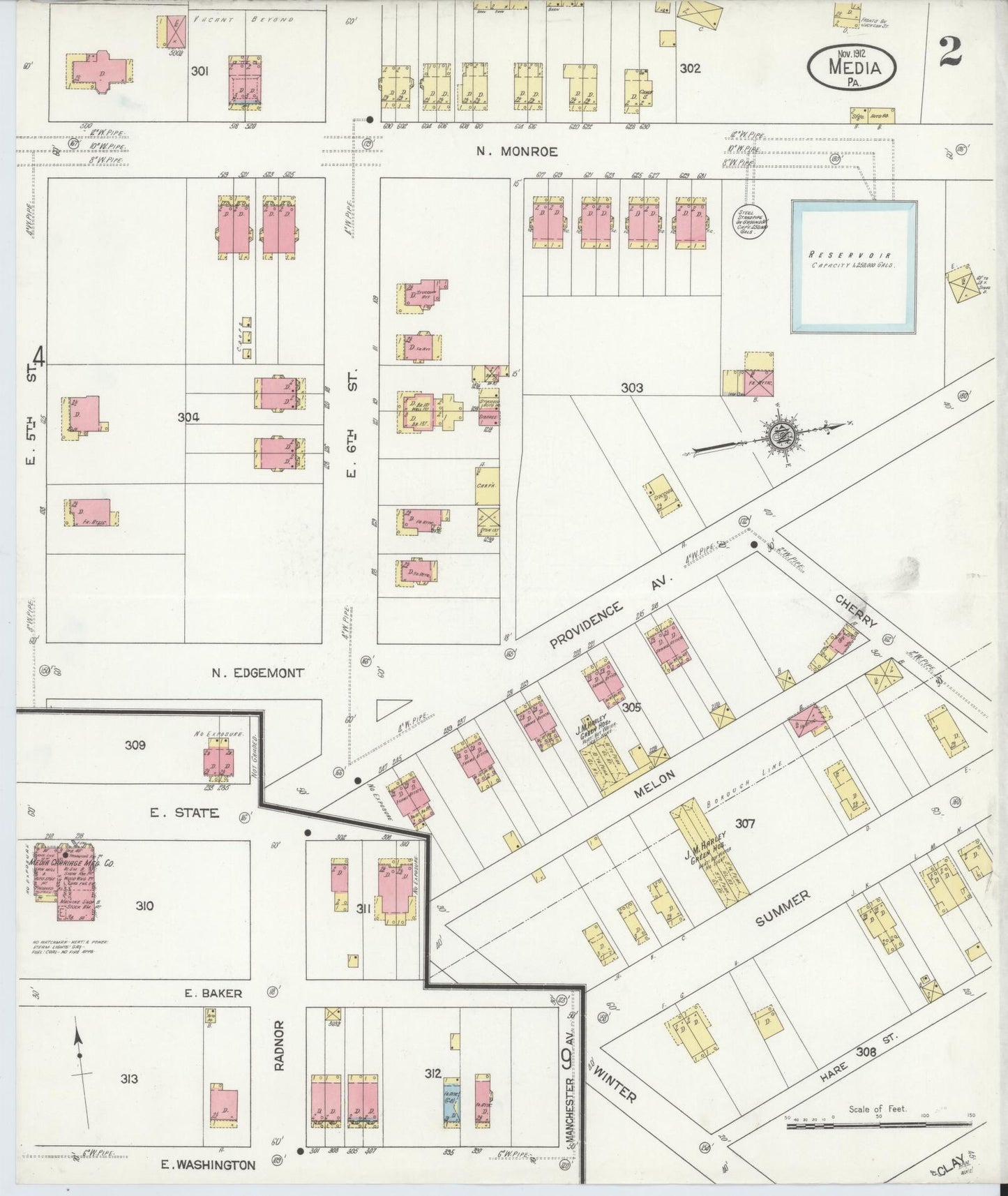 Sanborn Fire Insurance Map from Media, Delaware County, Pennsylvania (1912), Sheet #0002 - Historic Sanborn Fire Insurance Map Print, vintage old map wall art, antique decor, genealogy gift, Media Delaware map