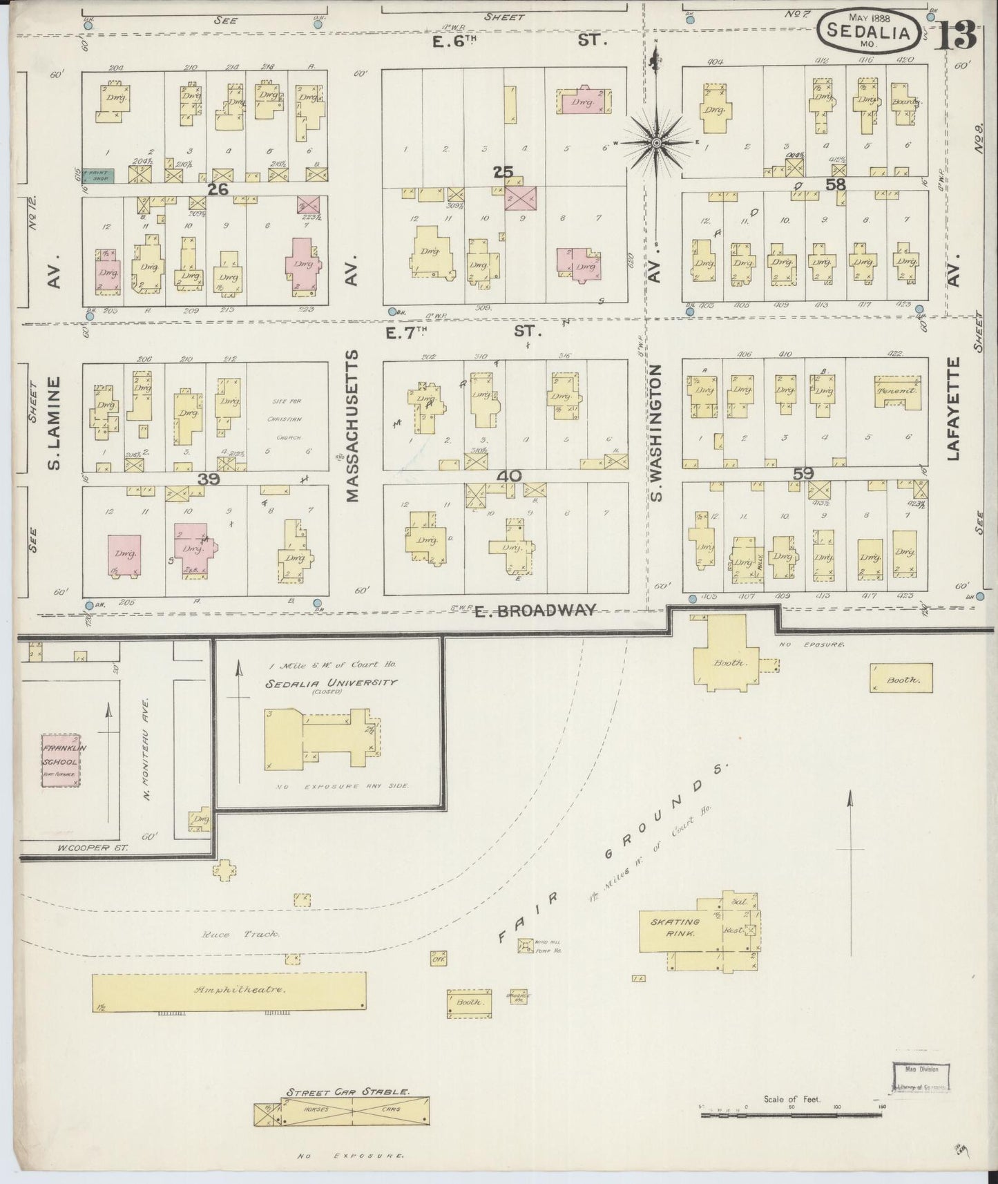 Sanborn Fire Insurance Map from Sedalia, Pettis County, Missouri (1888), Sheet #0013 - Historic Sanborn Fire Insurance Map Print, vintage old map wall art, antique decor, genealogy gift, Missouri Missouri map