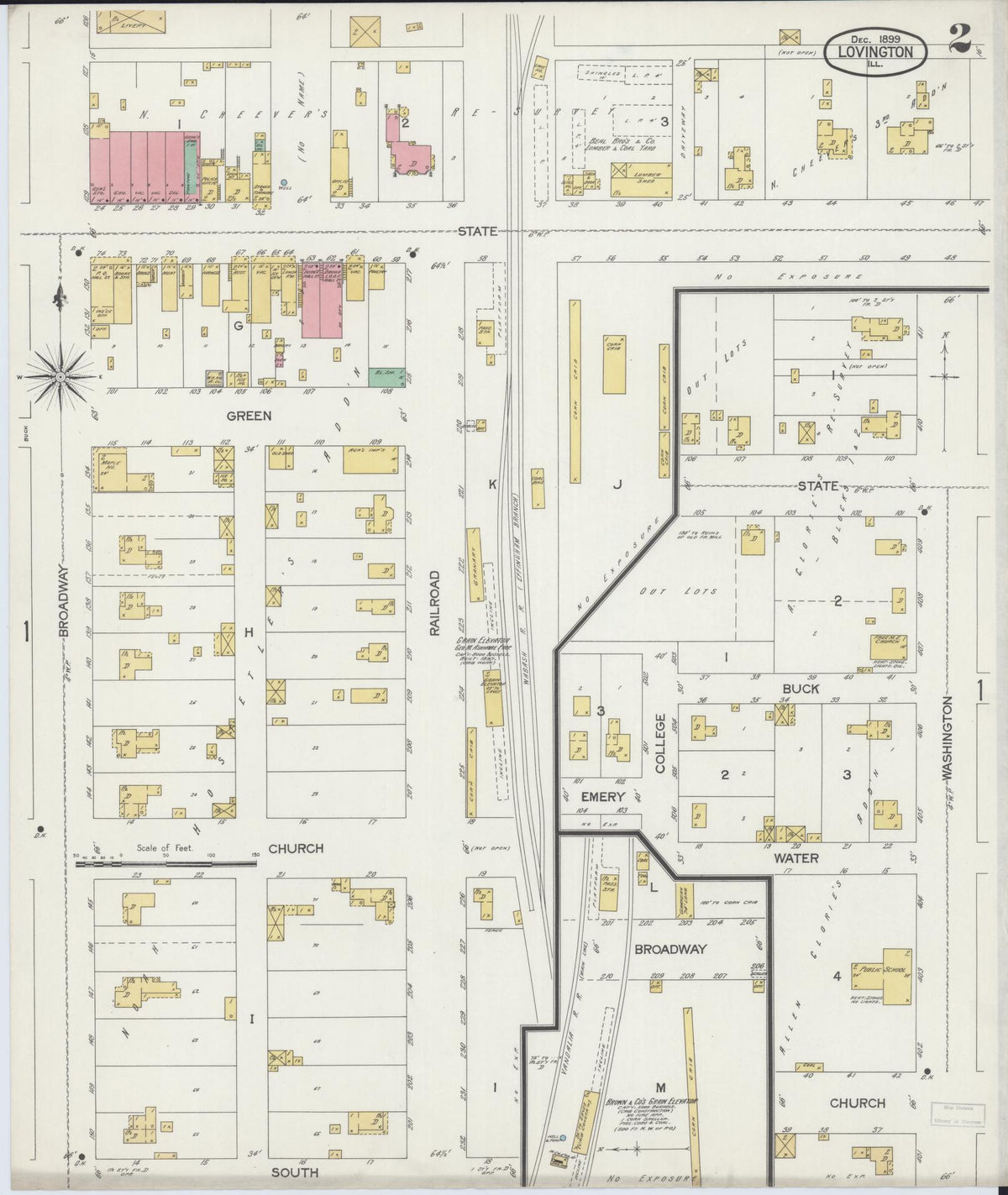 Sanborn Fire Insurance Map from Lovington, Moultrie County, Illinois (1899), Sheet #0002 - Complete Map Set gallery image, historic Sanborn map, vintage wall art, Illinois Illinois