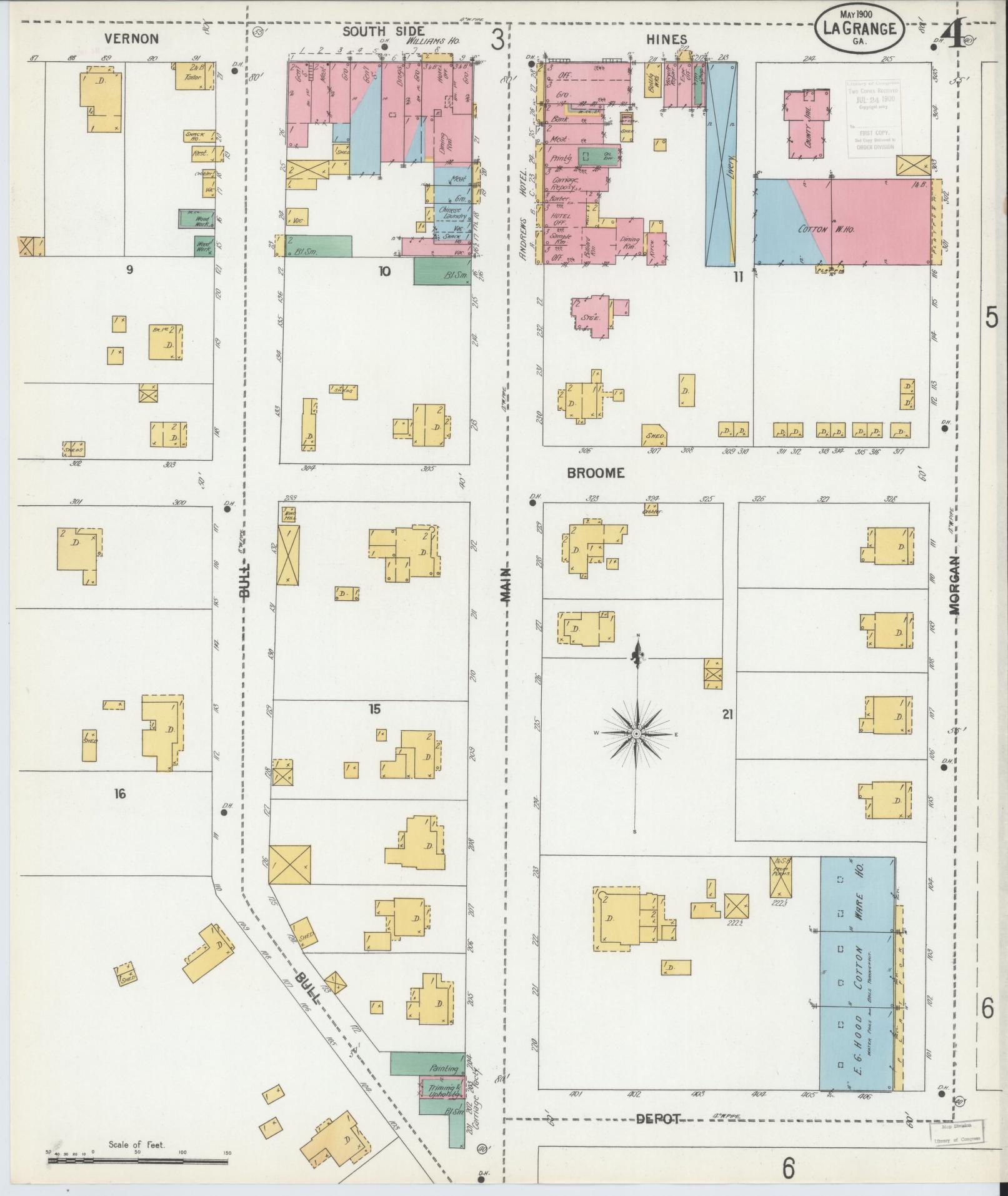 Sanborn Fire Insurance Map from La Grange, Troup County, Georgia (1900), Sheet #0004 - Historic Sanborn Fire Insurance Map Print, vintage old map wall art, antique decor, genealogy gift, Georgia Georgia map
