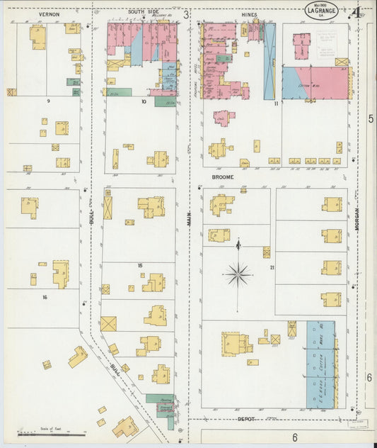 Sanborn Fire Insurance Map from La Grange, Troup County, Georgia (1900), Sheet #0004 - Historic Sanborn Fire Insurance Map Print, vintage old map wall art, antique decor, genealogy gift, Georgia Georgia map