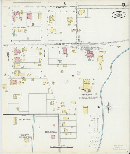 Sanborn Fire Insurance Map from Paris, Henry County, Tennessee (1896), Sheet #0005 - Historic Sanborn Fire Insurance Map Print, vintage old map wall art, antique decor, genealogy gift, Tennessee Tennessee map