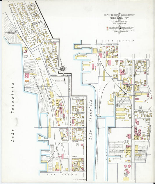 Sanborn Fire Insurance Map from Burlington, Chittenden County, Vermont (1919), Sheet #0001 - Historic Sanborn Fire Insurance Map Print, vintage old map wall art, antique decor, genealogy gift, Vermont Vermont map