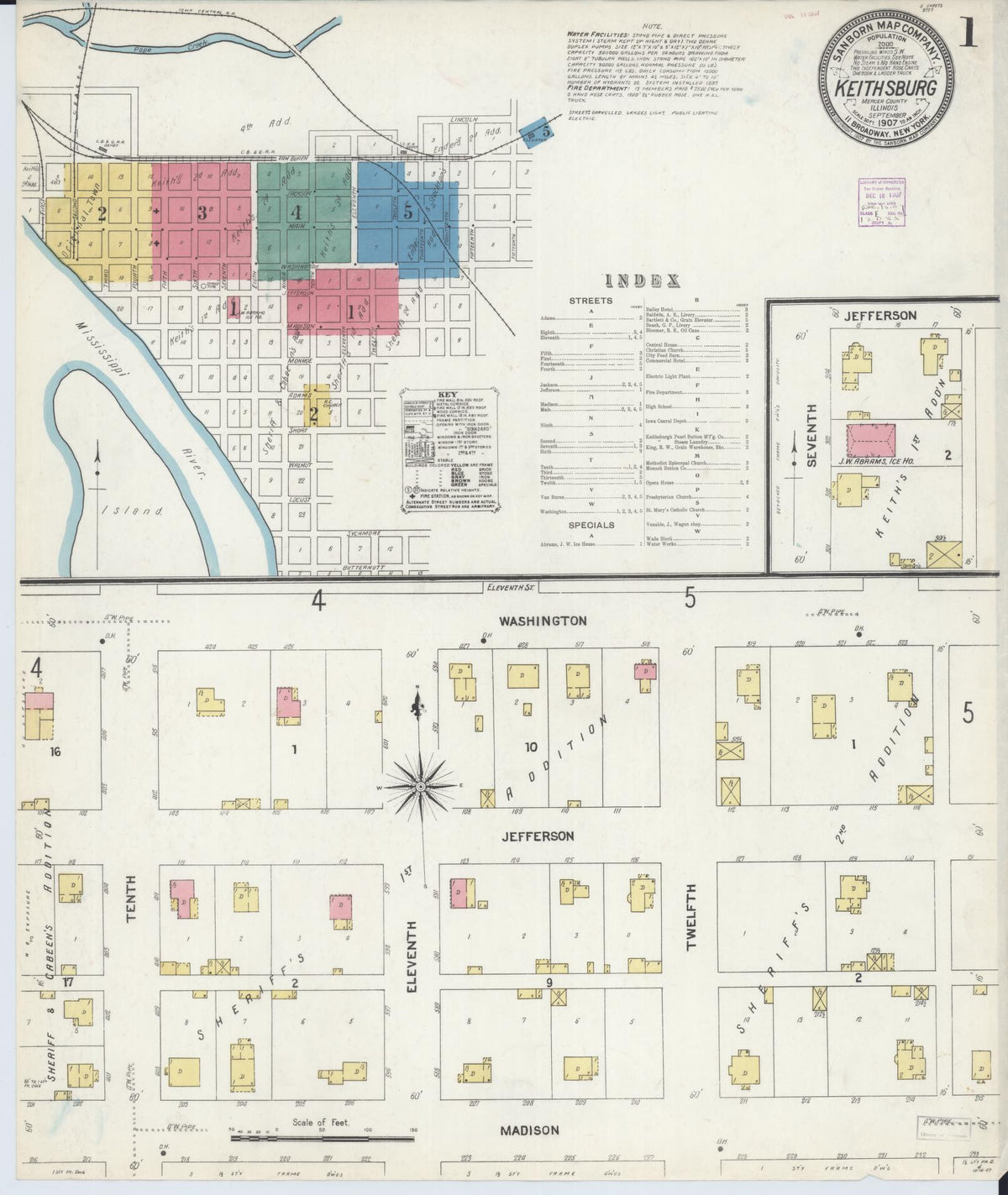 Sanborn Fire Insurance Map from Keithsburg, Mercer County, Illinois (1907), Sheet #0001 - Complete Map Set gallery image, historic Sanborn map, vintage wall art, Illinois Illinois