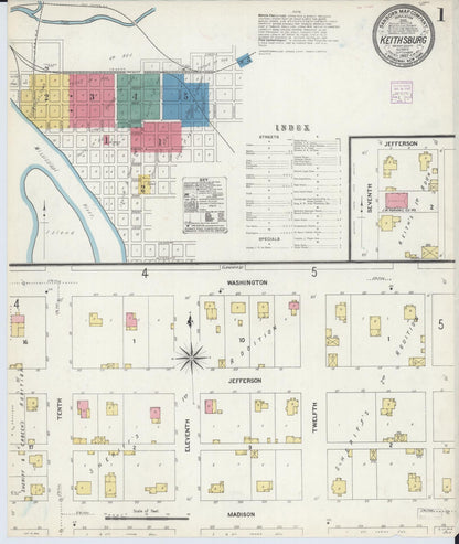 Sanborn Fire Insurance Map from Keithsburg, Mercer County, Illinois (1907), Sheet #0001 - Complete Map Set gallery image, historic Sanborn map, vintage wall art, Illinois Illinois