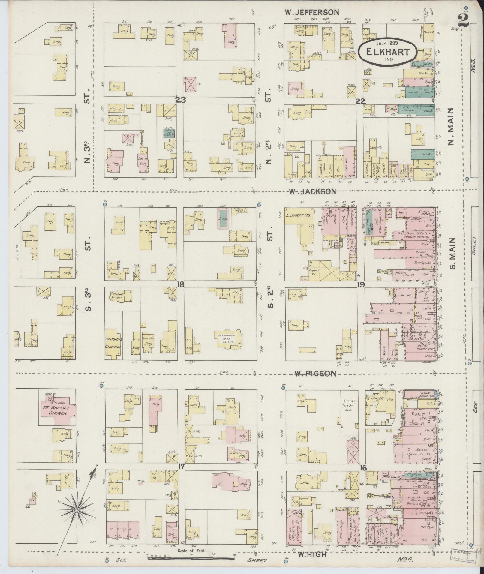 Sanborn Fire Insurance Map from Elkhart, Elkhart County, Indiana (1889), Sheet #0002 - Complete Map Set gallery image, historic Sanborn map, vintage wall art, Indiana Indiana