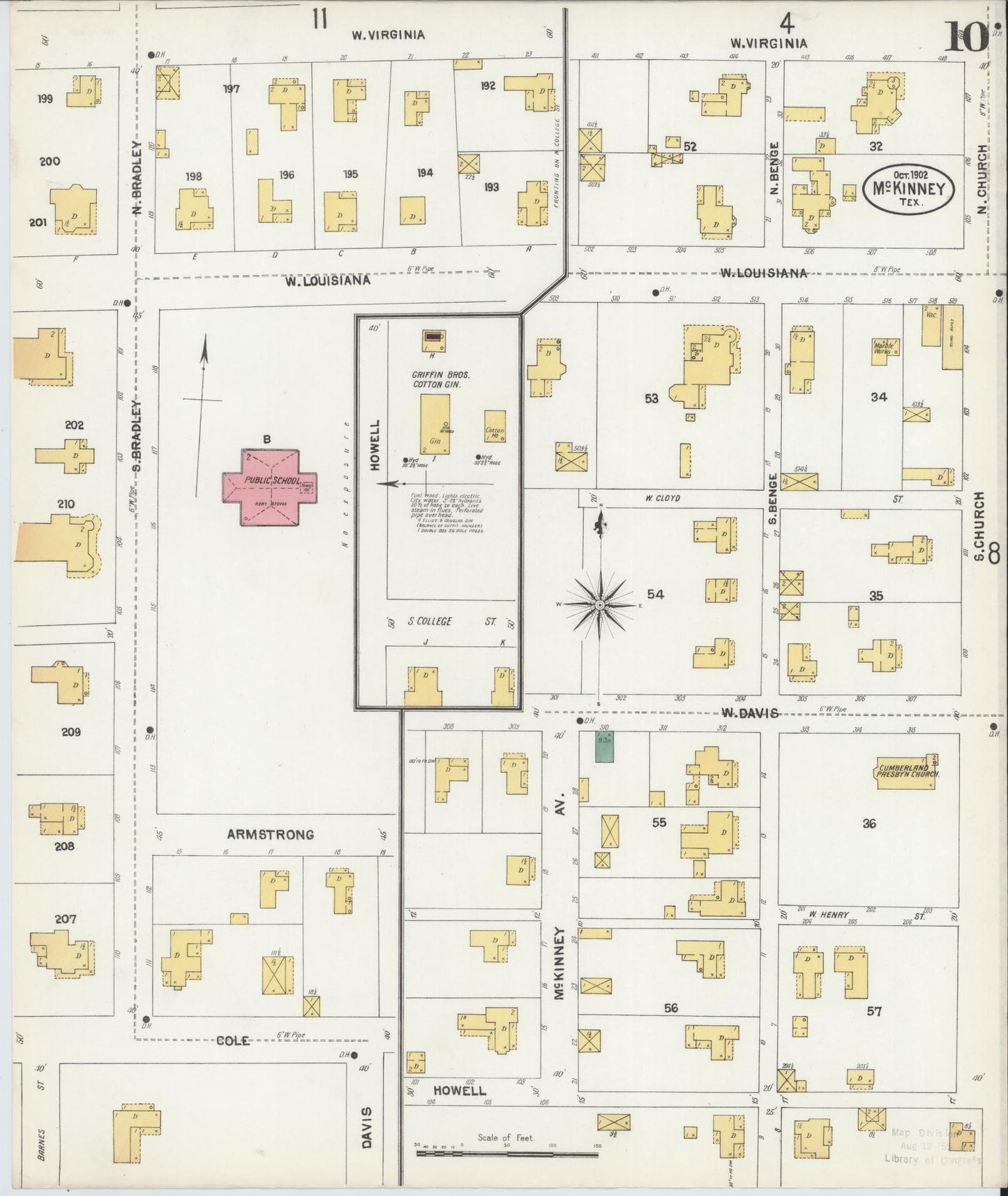 Sanborn Fire Insurance Map from McKinney, Collin County, Texas (1902), Sheet #0010 - Historic Sanborn Fire Insurance Map Print, vintage old map wall art, antique decor, genealogy gift, Texas Texas map