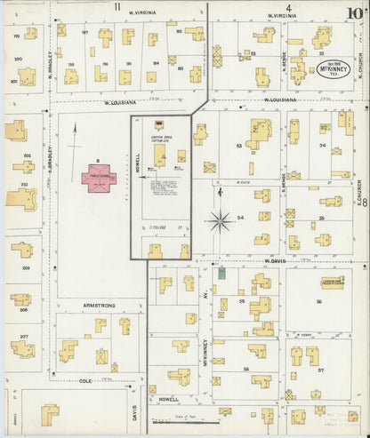 Sanborn Fire Insurance Map from McKinney, Collin County, Texas (1902), Sheet #0010 - Historic Sanborn Fire Insurance Map Print, vintage old map wall art, antique decor, genealogy gift, Texas Texas map
