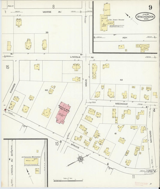 Sanborn Fire Insurance Map from Winchendon, Worcester County, Massachusetts (1914), Sheet #0009 - Historic Sanborn Fire Insurance Map Print, vintage old map wall art, antique decor, genealogy gift, Massachusetts Massachusetts map